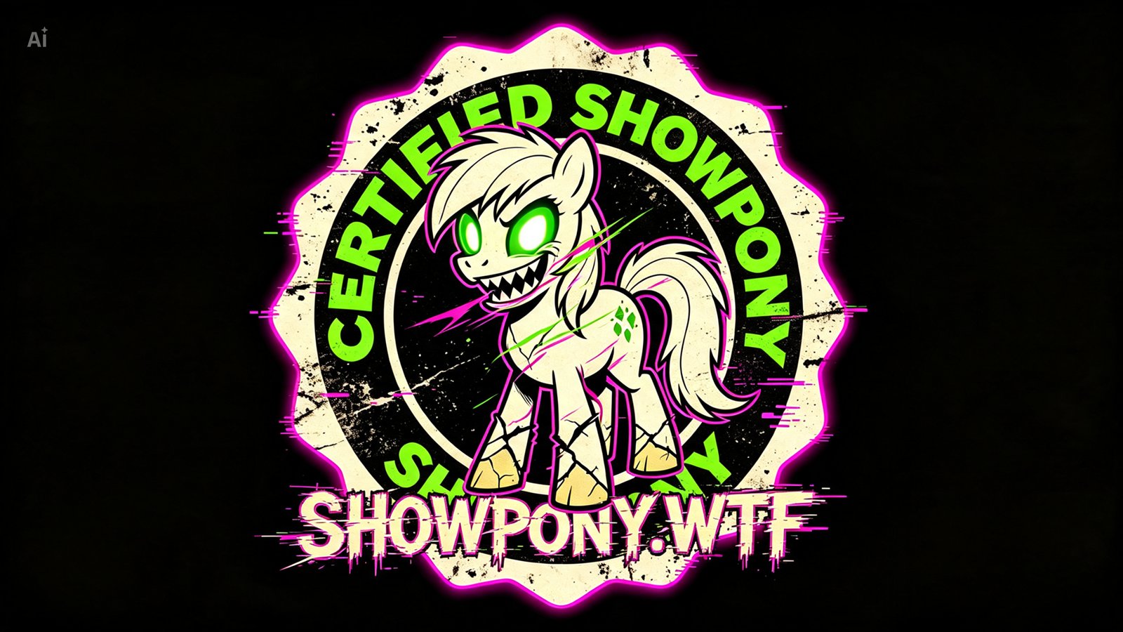 Certified ShowPony neon brand badge with pony mascot